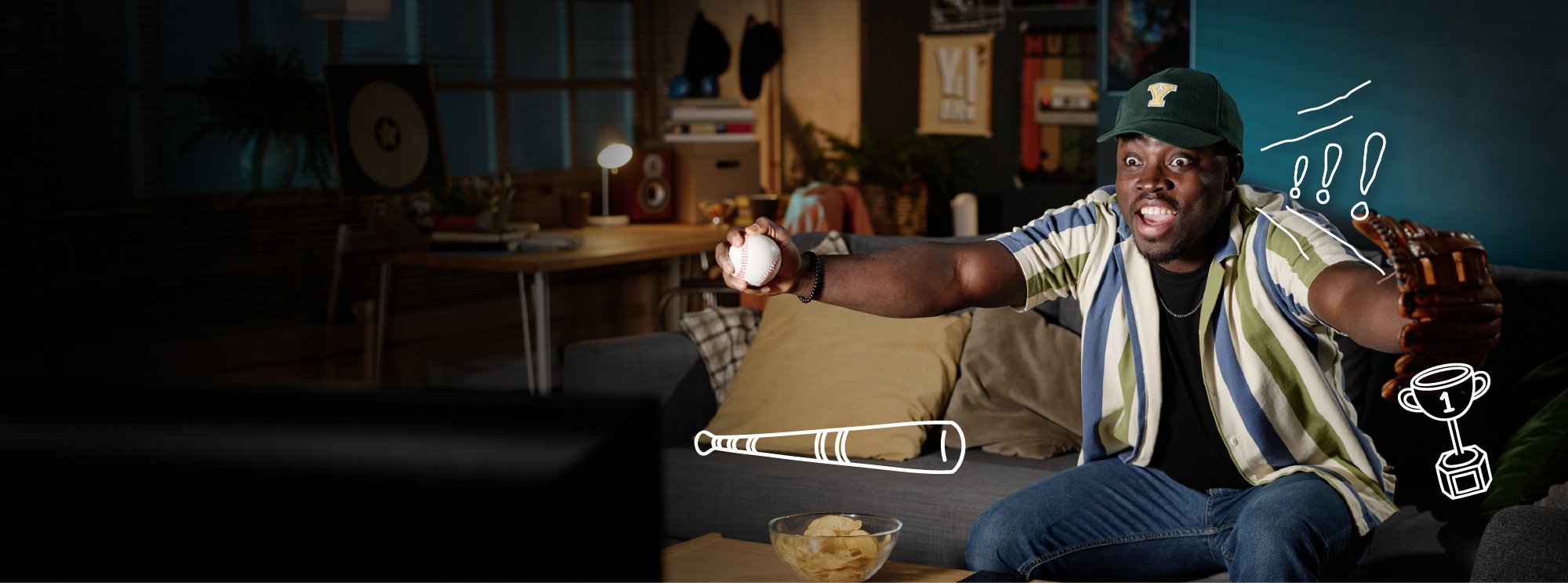 Baseball fan reacting to a game